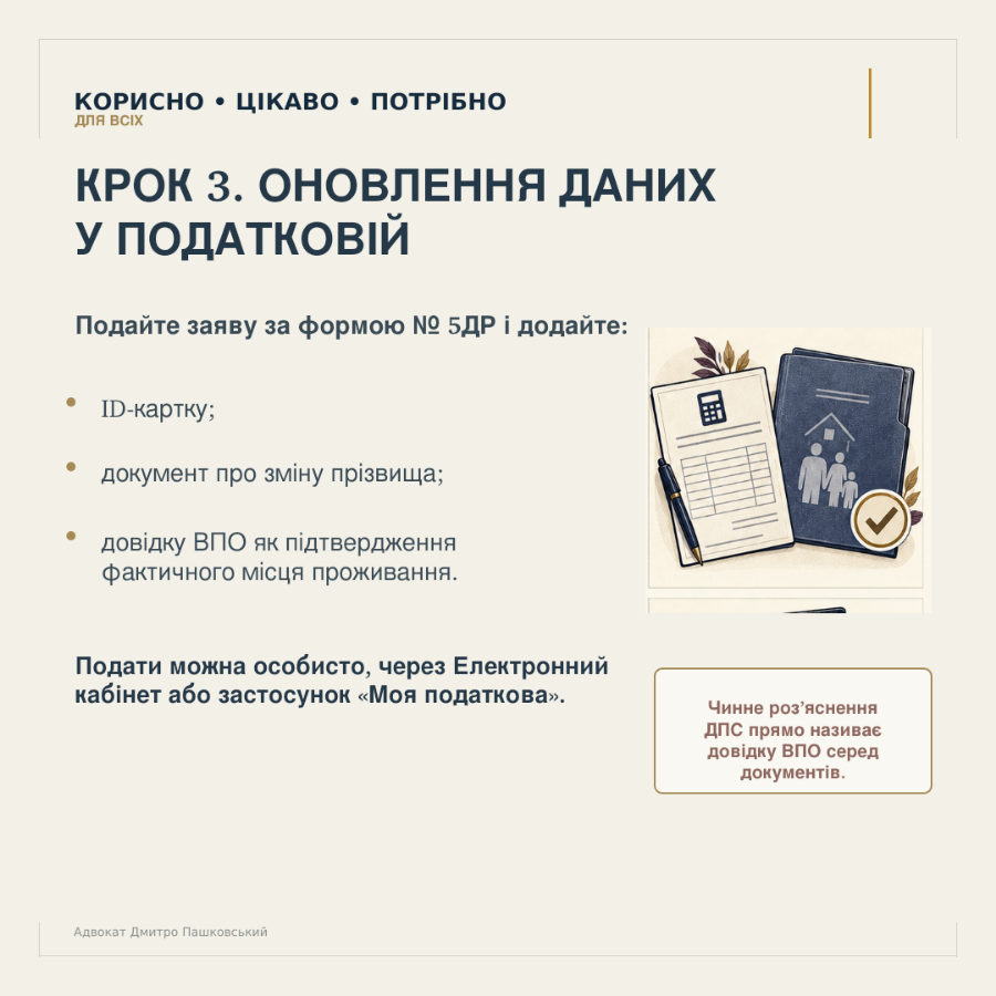 Як ВПО оновити дані в податковій після зміни прізвища або паспорта